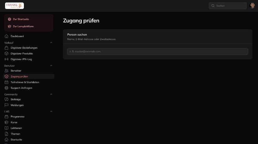 Support-Werkzeug Zugang prüfen