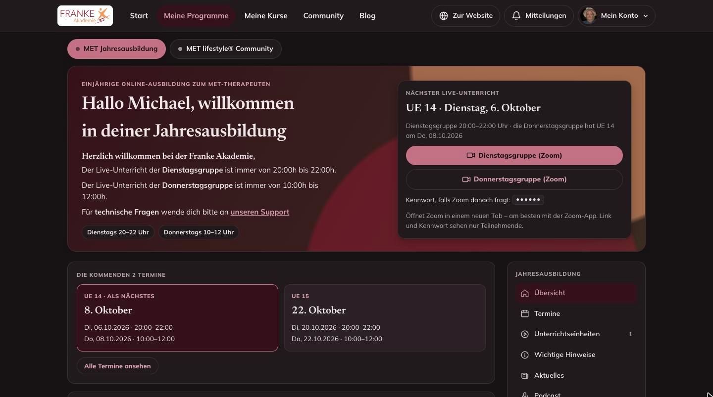 Mitgliederportal eines Ausbildungsprogramms