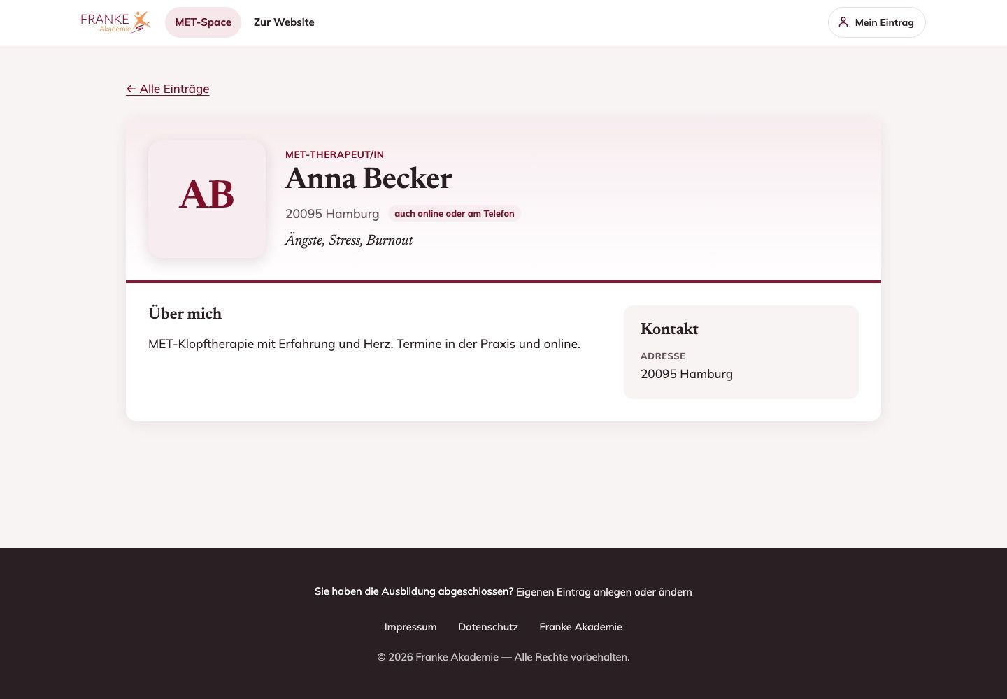 Profilseite eines Verzeichniseintrags