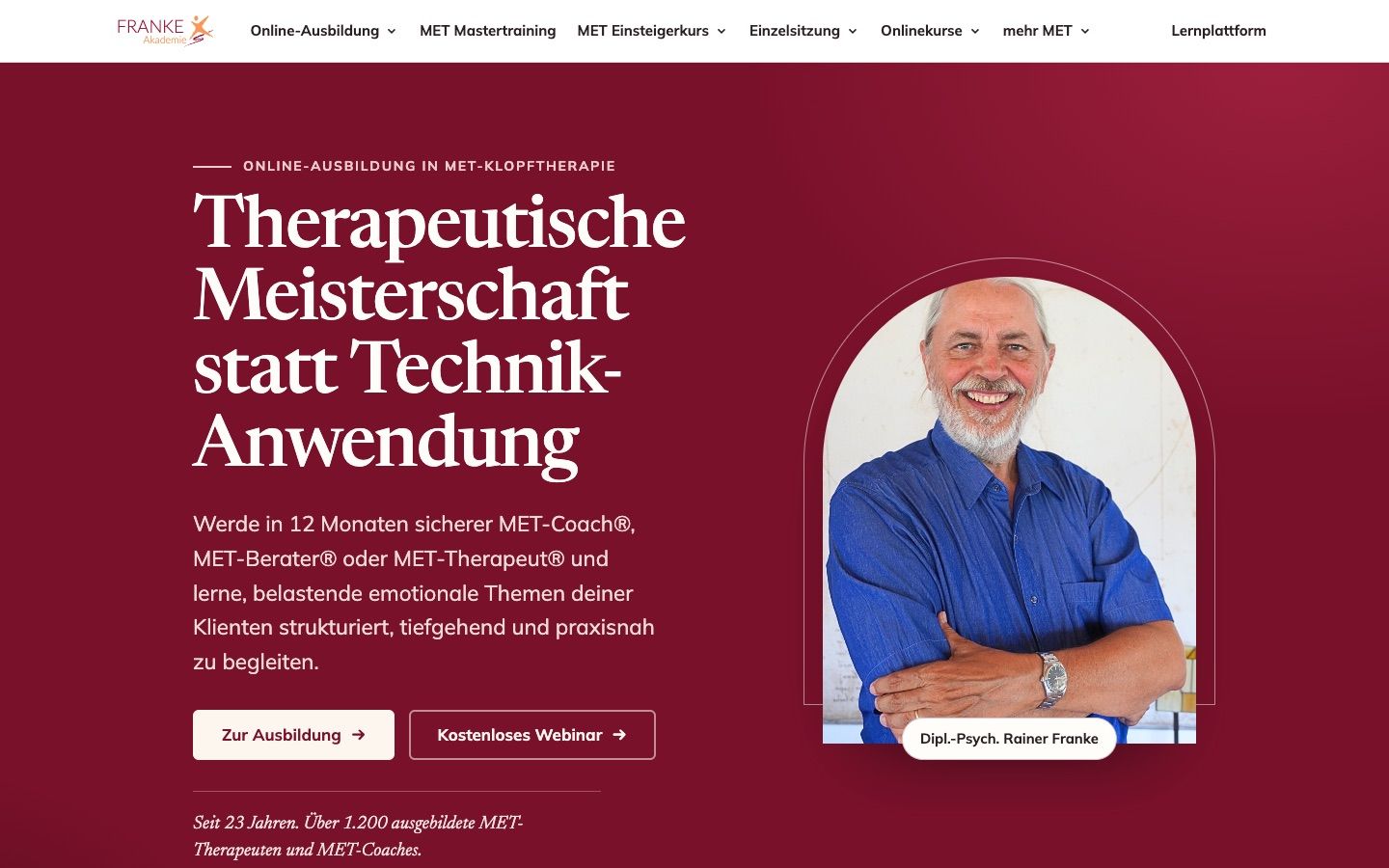 Startseite einer Akademie-Website, gebaut mit Intellecto